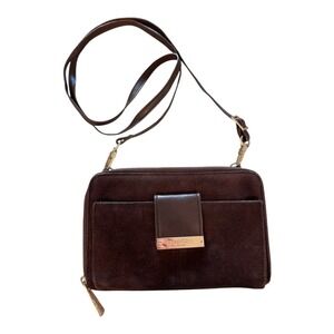 Spartina 449 Brown Suede Crossbody Bag Leather Trim Small Zip Purse Adjustable